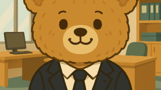 逆転を体現するスーツ姿のそらくまキャラクター