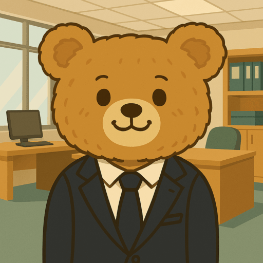 逆転を体現するスーツ姿のそらくまキャラクター